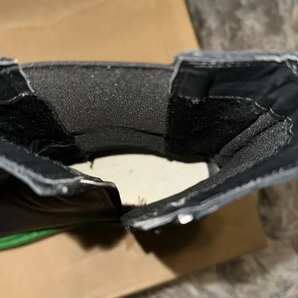 Steve Madden Charges Black, Zip Up with Green chunky heel boots. - Picture 6 of 6